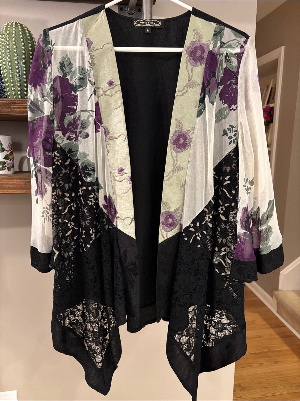 Vintage 90s Violet Kay Silk Blend Floral Lace Kimono – Size M
